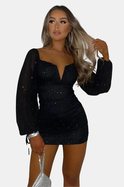 Precille – Sparkle Long Sleeve Bodycon Mini Dress