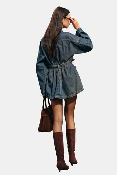 Quennie – Belted Cargo Denim Polo Jacket