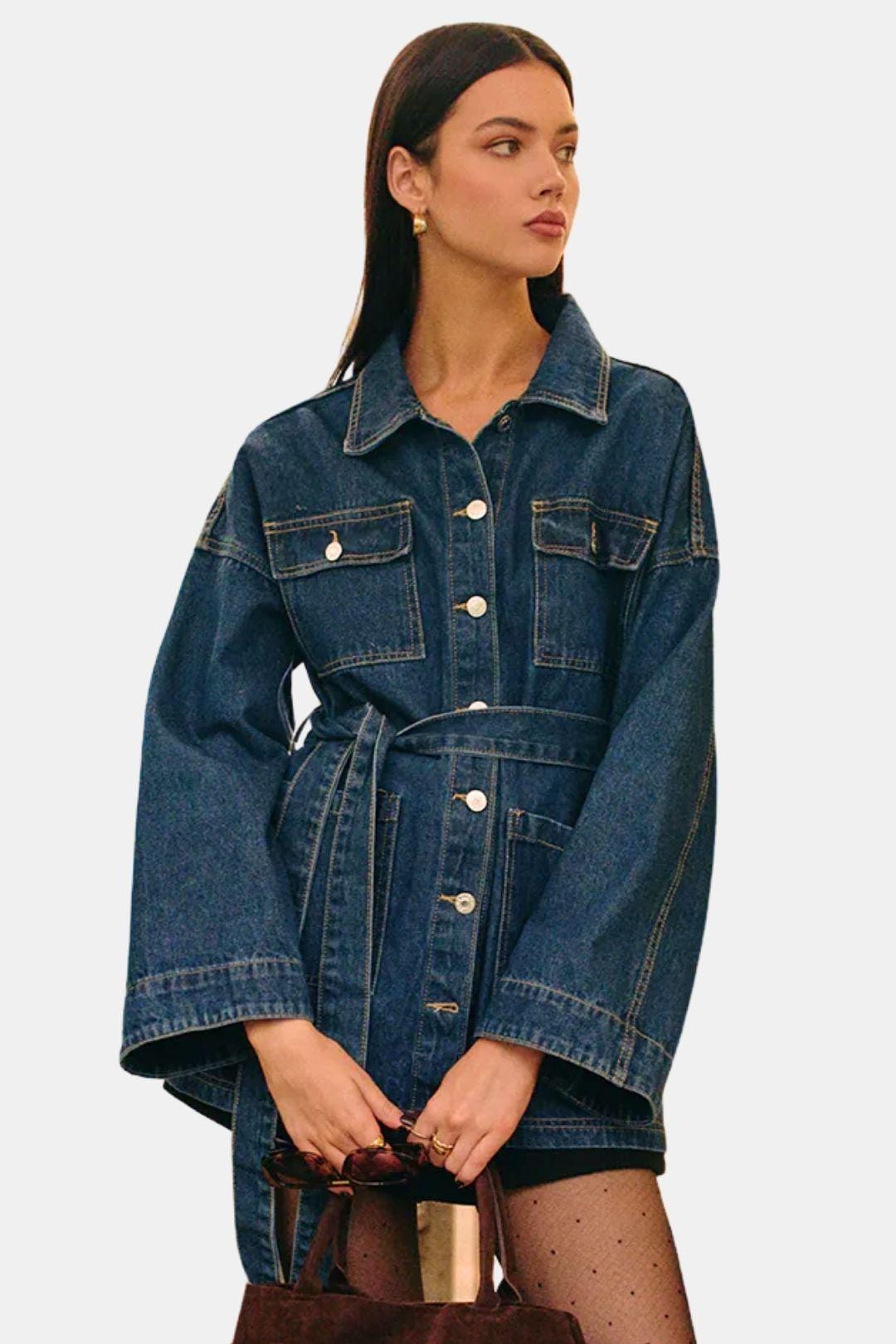 Quennie – Belted Cargo Denim Polo Jacket