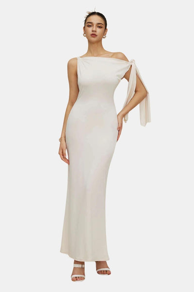 Rachel – Asymmetrical Twist Knot Mermaid Maxi Dress