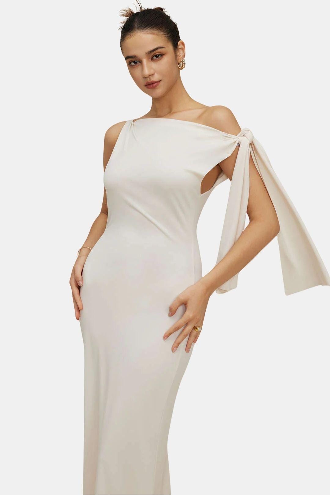 Rachel – Asymmetrical Twist Knot Mermaid Maxi Dress