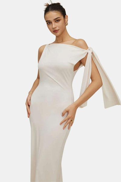 Rachel – Asymmetrical Twist Knot Mermaid Maxi Dress