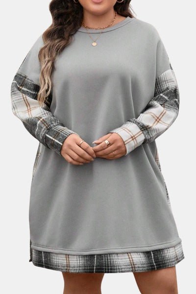 Ravina – Plaid Sleeve Sweatshirt Dress