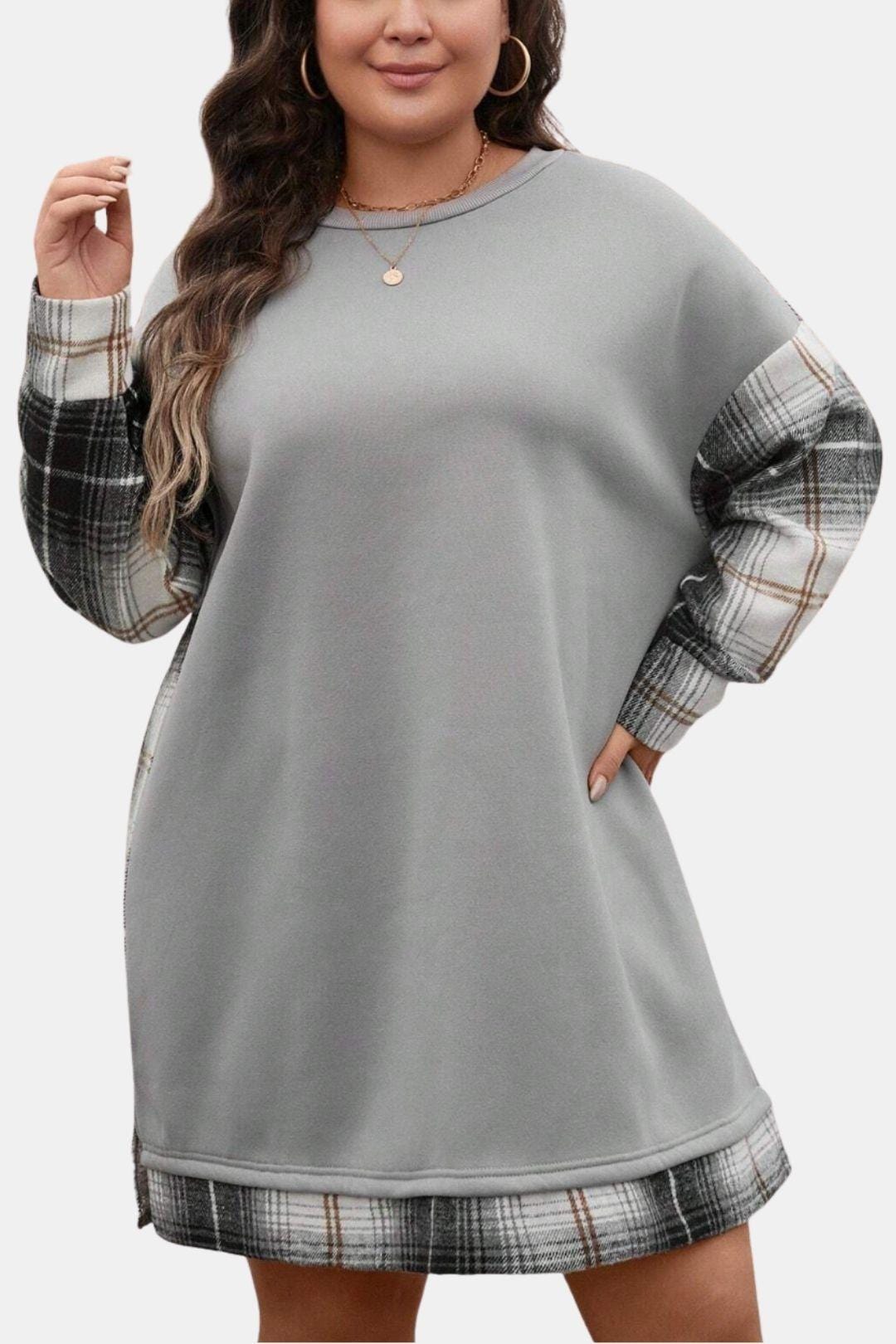 Ravina – Plaid Sleeve Sweatshirt Dress