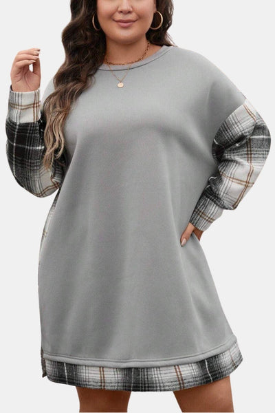 Ravina – Plaid Sleeve Sweatshirt Dress