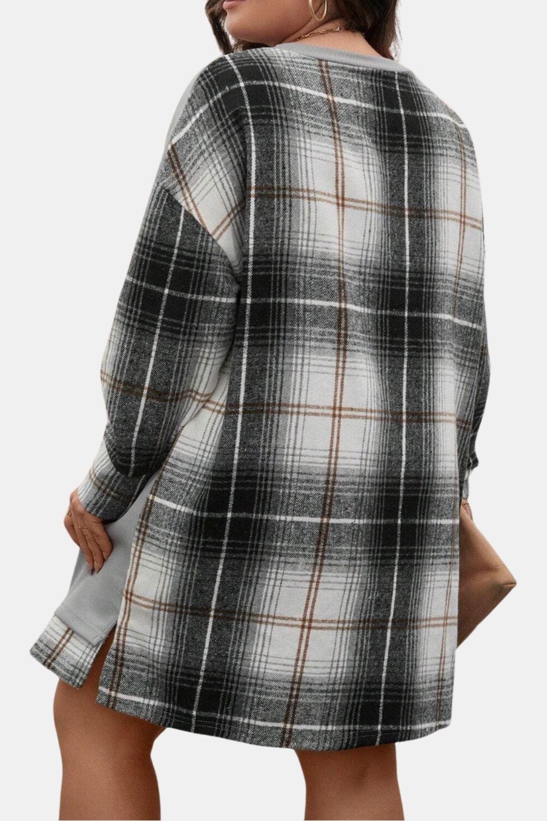 Ravina – Plaid Sleeve Sweatshirt Dress
