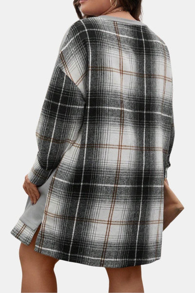 Ravina – Plaid Sleeve Sweatshirt Dress