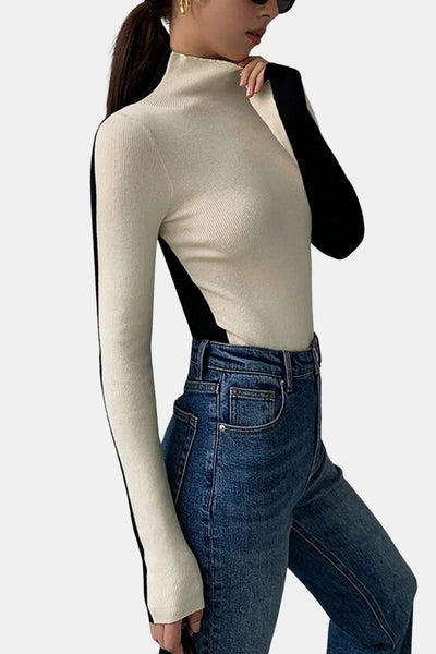 Rebecca – Two-Tone Long Sleeve Knit Top