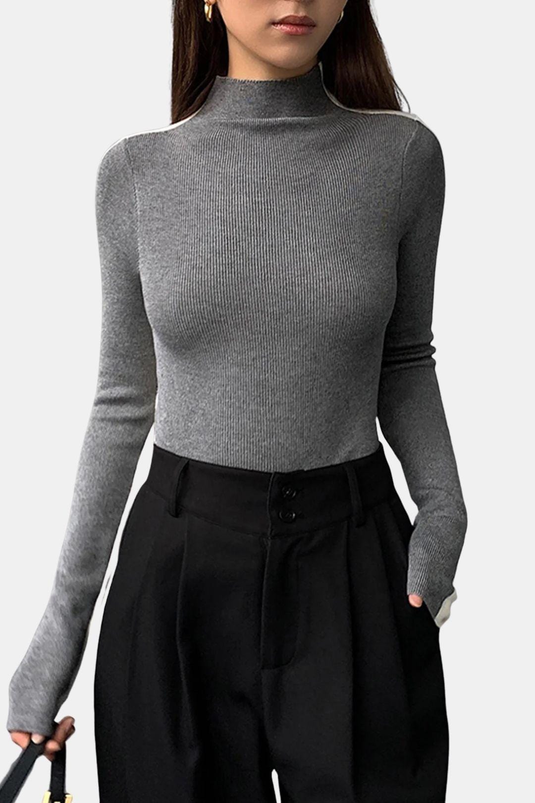 Rebecca – Two-Tone Long Sleeve Knit Top
