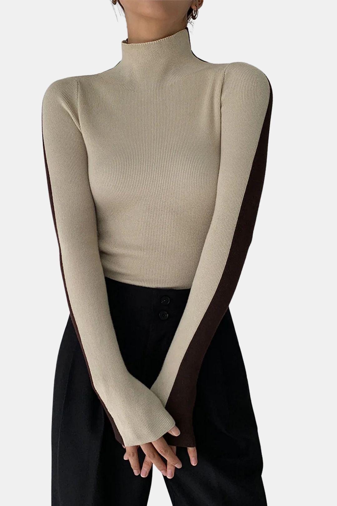 Rebecca – Two-Tone Long Sleeve Knit Top