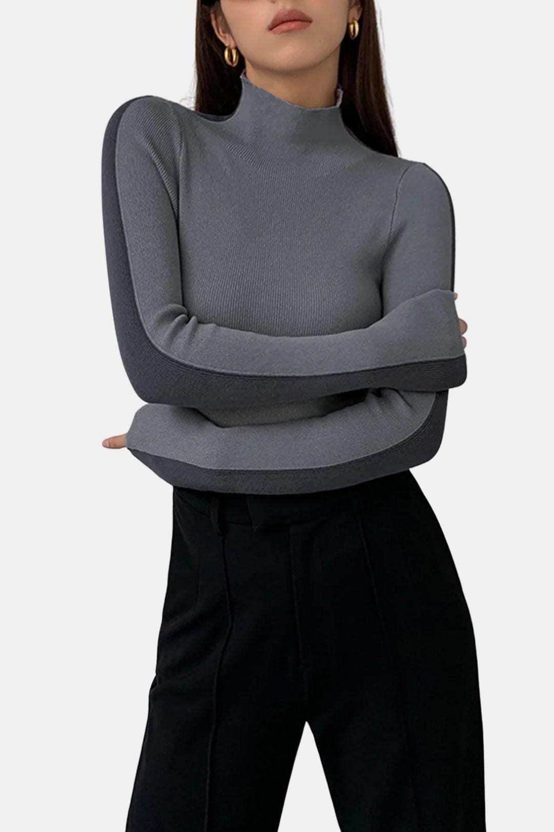 Rebecca – Two-Tone Long Sleeve Knit Top