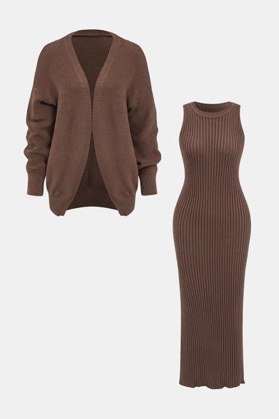 Reese – Ribbed Knit Dress and Cardigan Set