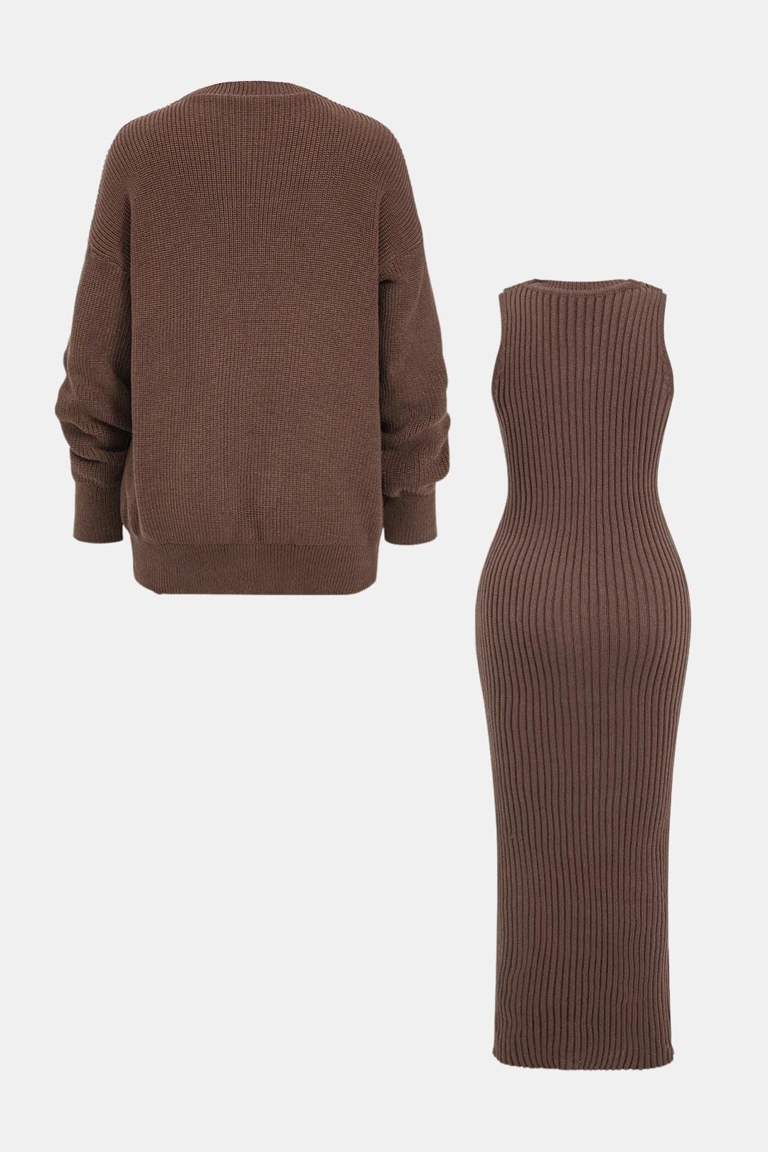 Reese – Ribbed Knit Dress and Cardigan Set