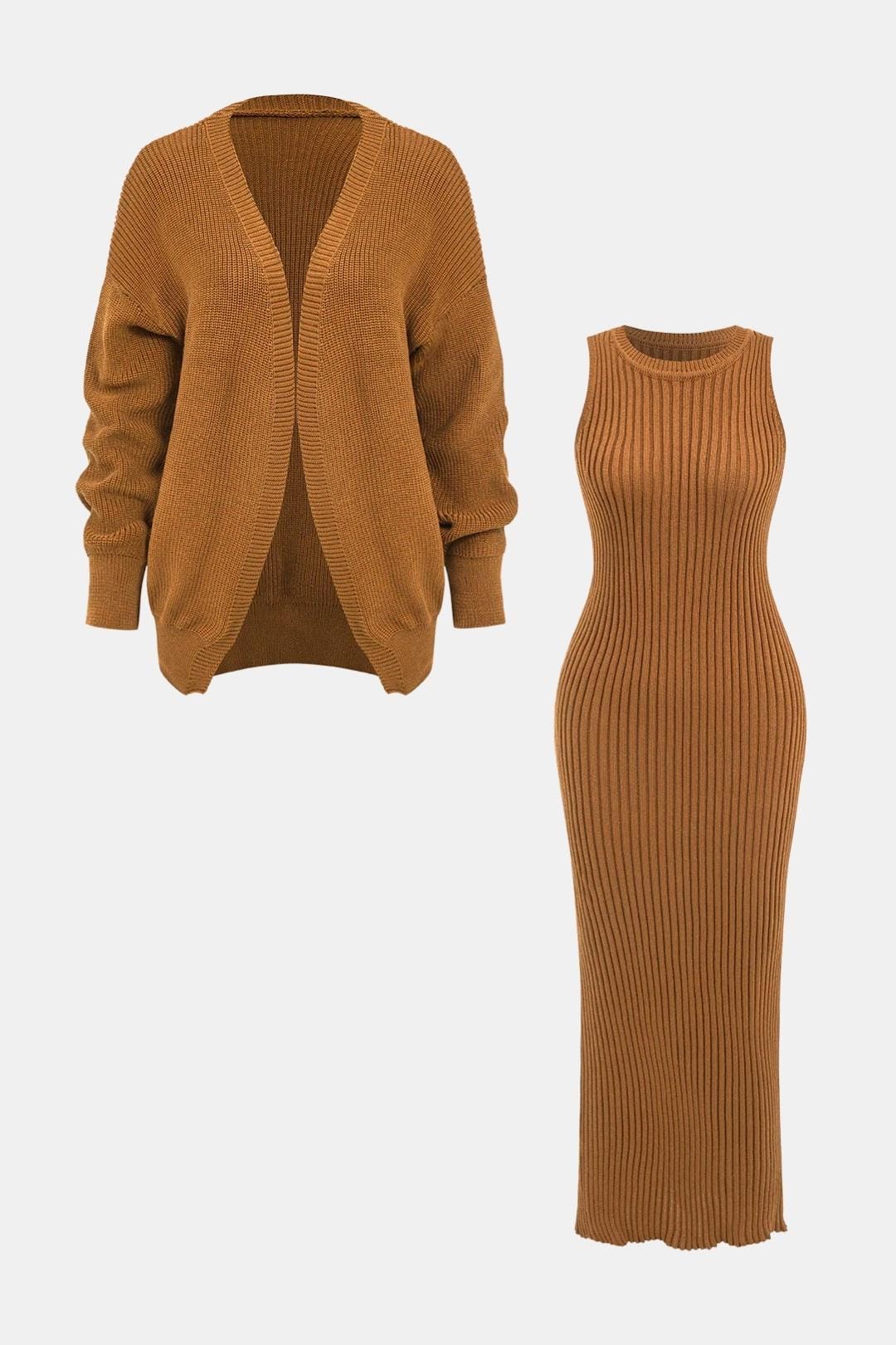 Reese – Ribbed Knit Dress and Cardigan Set