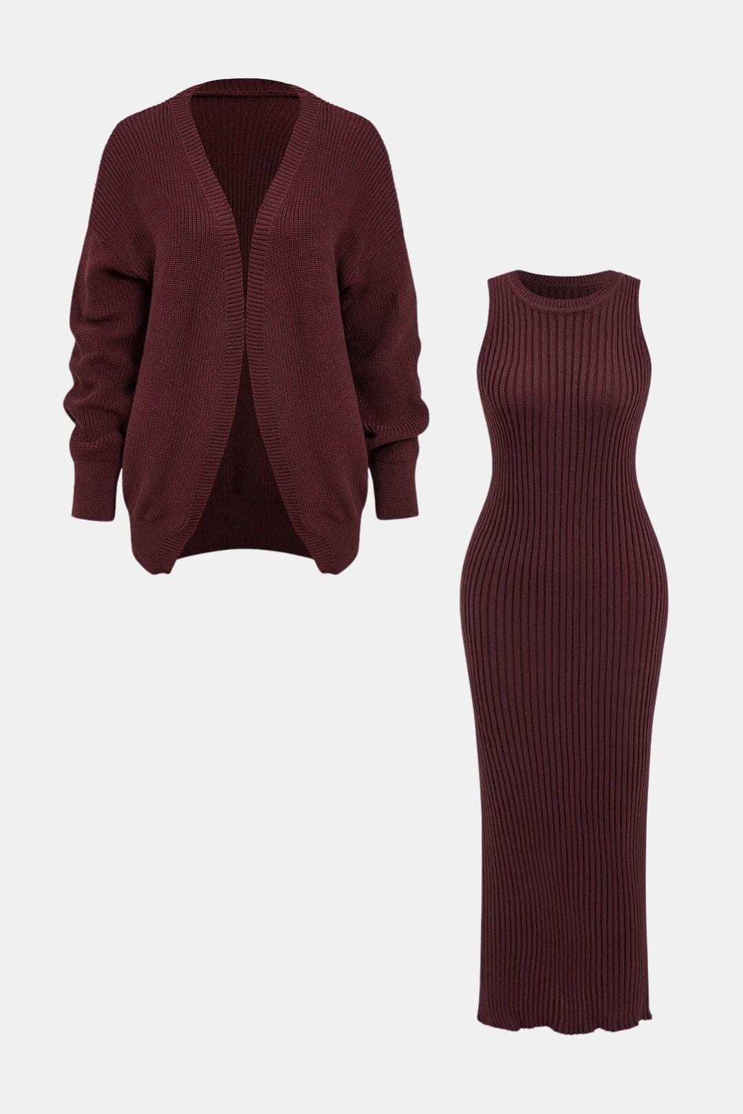 Reese – Ribbed Knit Dress and Cardigan Set