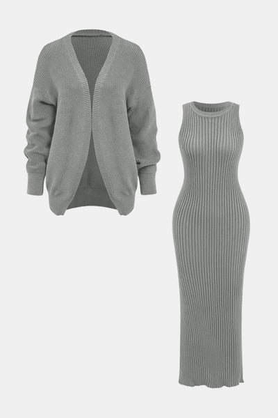 Reese – Ribbed Knit Dress and Cardigan Set