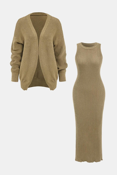 Reese – Ribbed Knit Dress and Cardigan Set