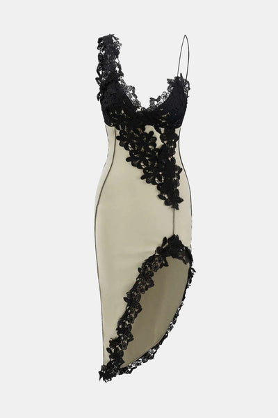 Reina – Asymmetric Lace Panel Midi Dress
