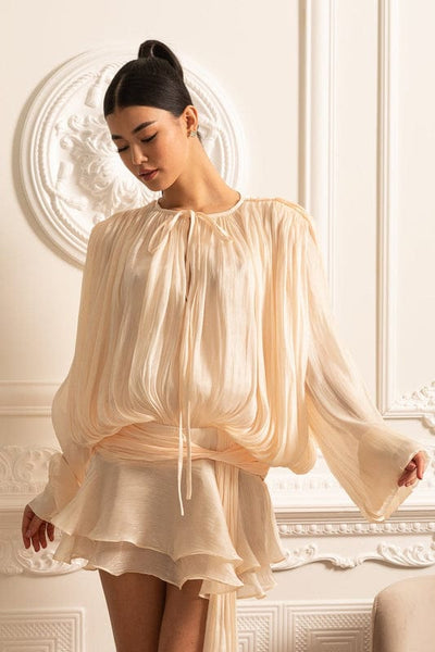 Bella - Mini Dress Long Sleeve Draped in Ivoire
