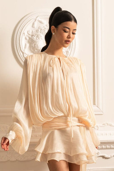 Bella - Mini Dress Long Sleeve Draped in Ivoire