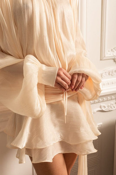 Bella - Mini Dress Long Sleeve Draped in Ivoire