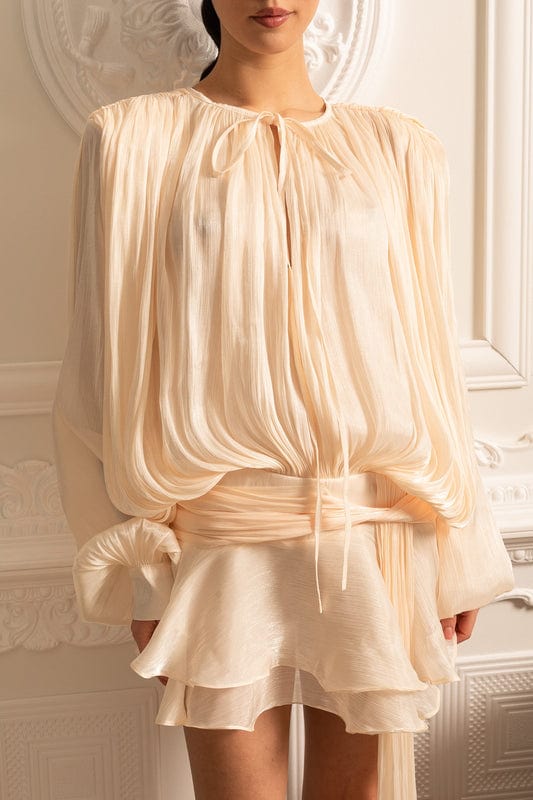 Bella - Mini Dress Long Sleeve Draped in Ivoire
