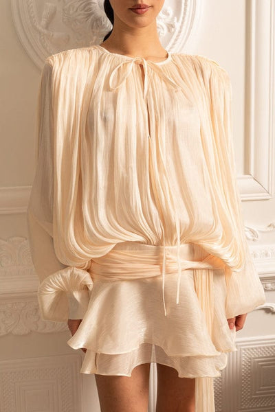 Bella - Mini Dress Long Sleeve Draped in Ivoire