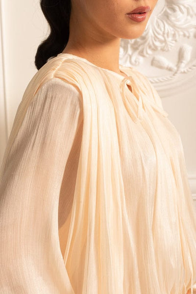 Bella - Mini Dress Long Sleeve Draped in Ivoire