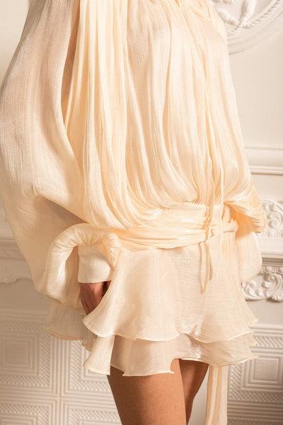 Bella - Mini Dress Long Sleeve Draped in Ivoire