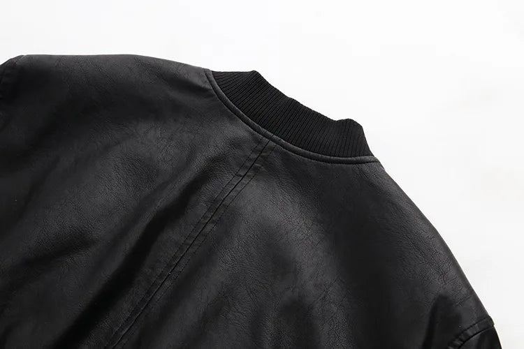 Cropped Bomber Jacket | Faux Leather | Sleek and Edgy