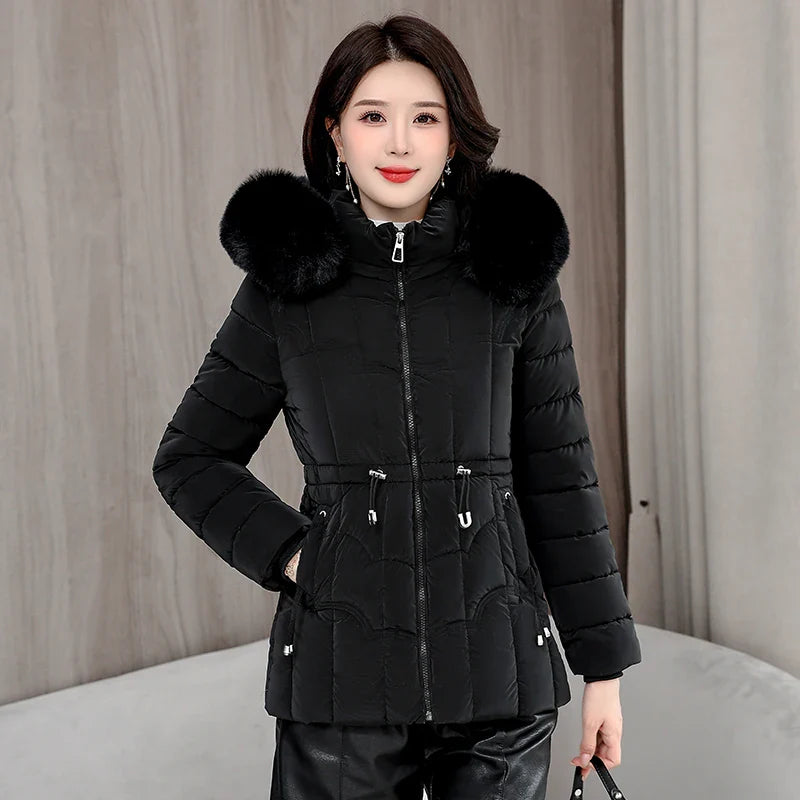 Short Quilted Puffer Jacket | Faux Fur Hood | Elegant Winter Warmth