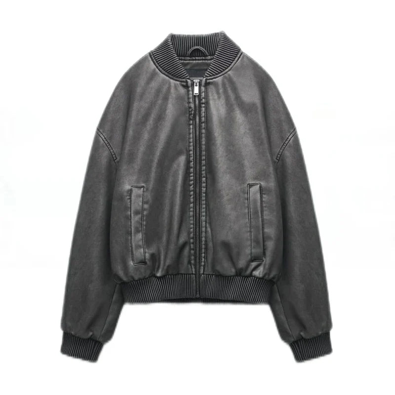 Cropped Bomber Jacket | Faux Leather | Sleek and Edgy