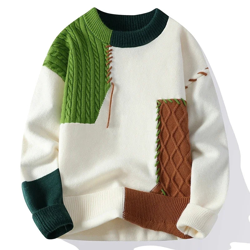 Colorful Patchwork Knit Sweater | Relaxed Fit | Cozy Cotton Blend