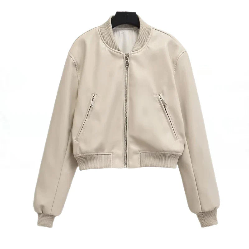 Cropped Bomber Jacket | Faux Leather | Sleek and Edgy