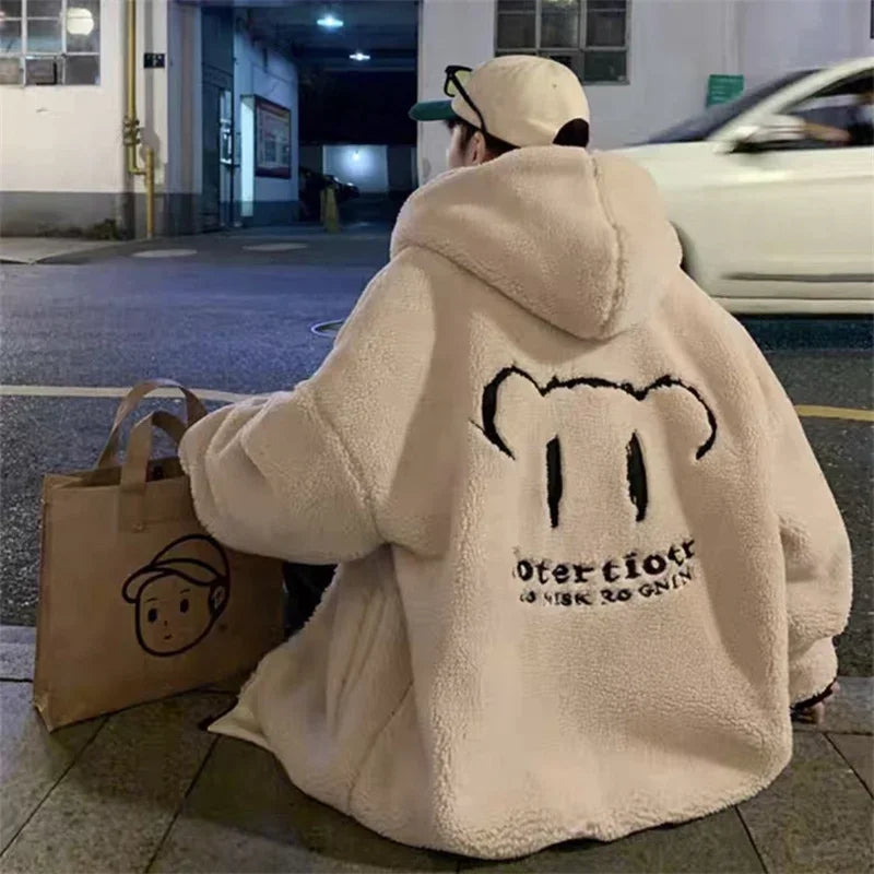 Oversized Teddy Coat | Hooded Fleece Jacket | Streetwear Graphic