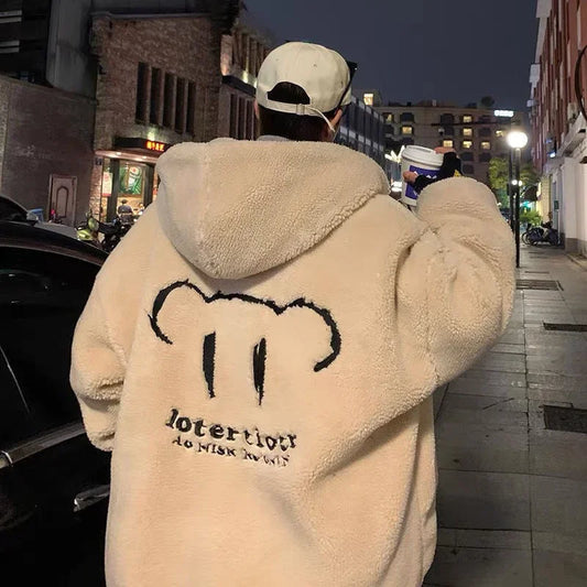 Oversized Teddy Coat | Hooded Fleece Jacket | Streetwear Graphic