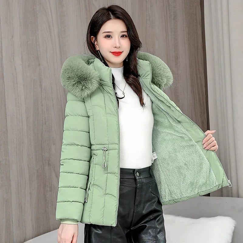 Short Quilted Puffer Jacket | Faux Fur Hood | Elegant Winter Warmth