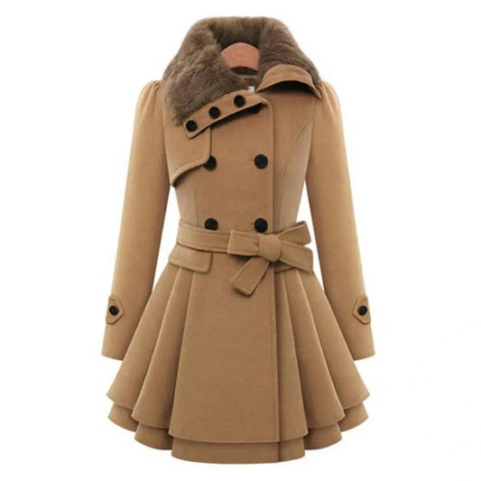 Women's Flared Wool Coat | Faux Fur Collar | Elegant and Warm