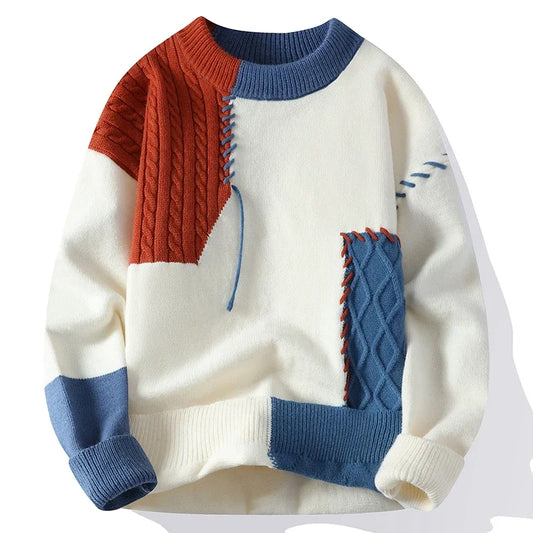 Colorful Patchwork Knit Sweater | Relaxed Fit | Cozy Cotton Blend