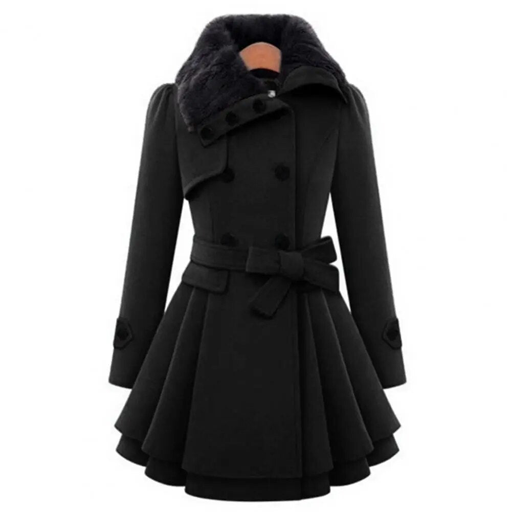 Women's Flared Wool Coat | Faux Fur Collar | Elegant and Warm