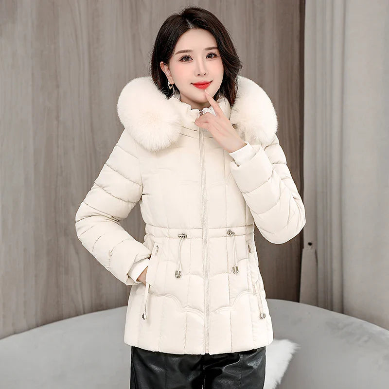 Short Quilted Puffer Jacket | Faux Fur Hood | Elegant Winter Warmth