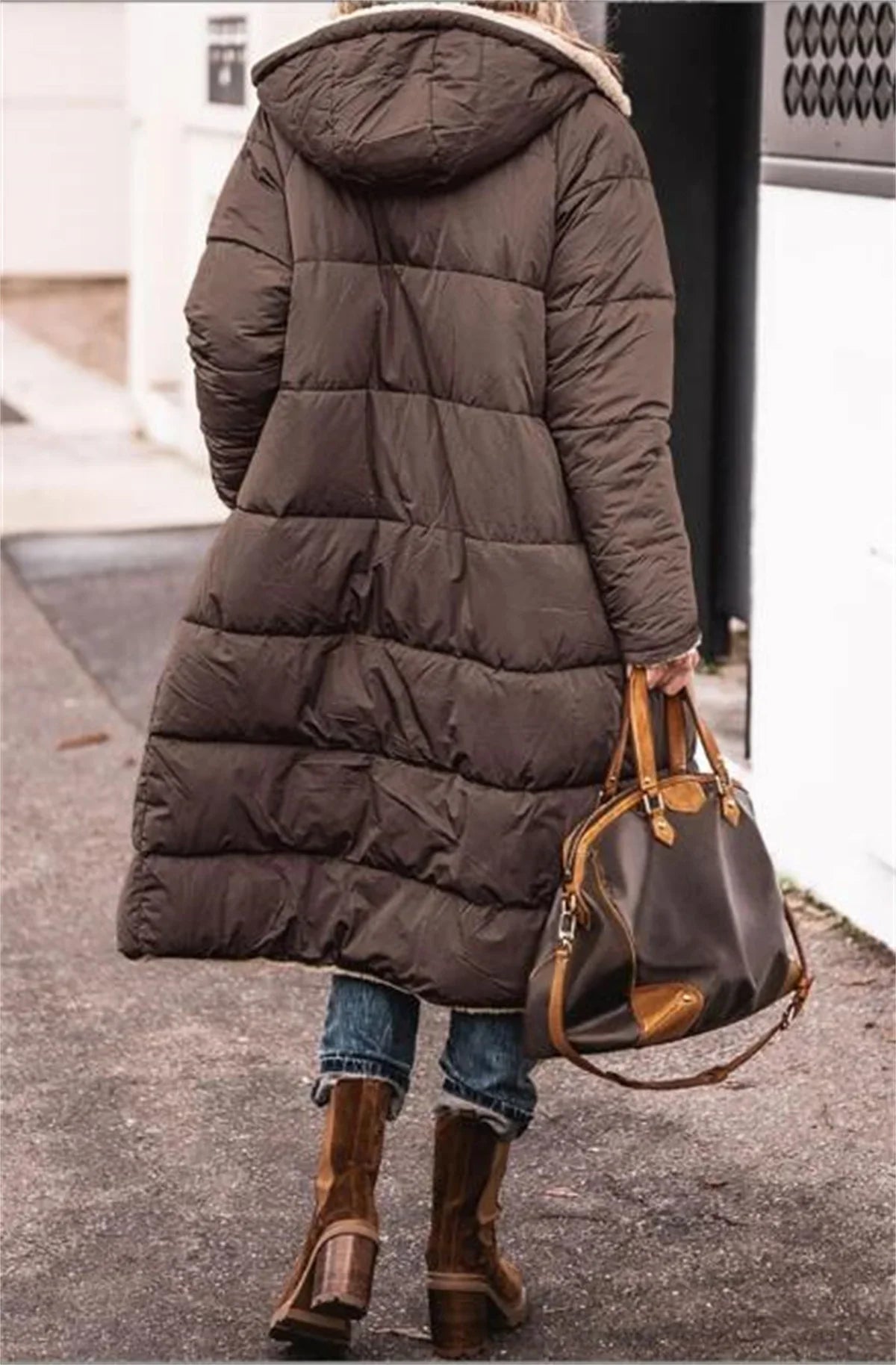 Hooded Longline Puffer Coat | Sherpa Lined | Winter Warmth