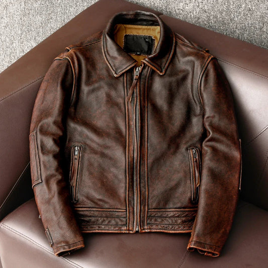 Distressed Leather Jacket | Genuine Leather | Classic Fit