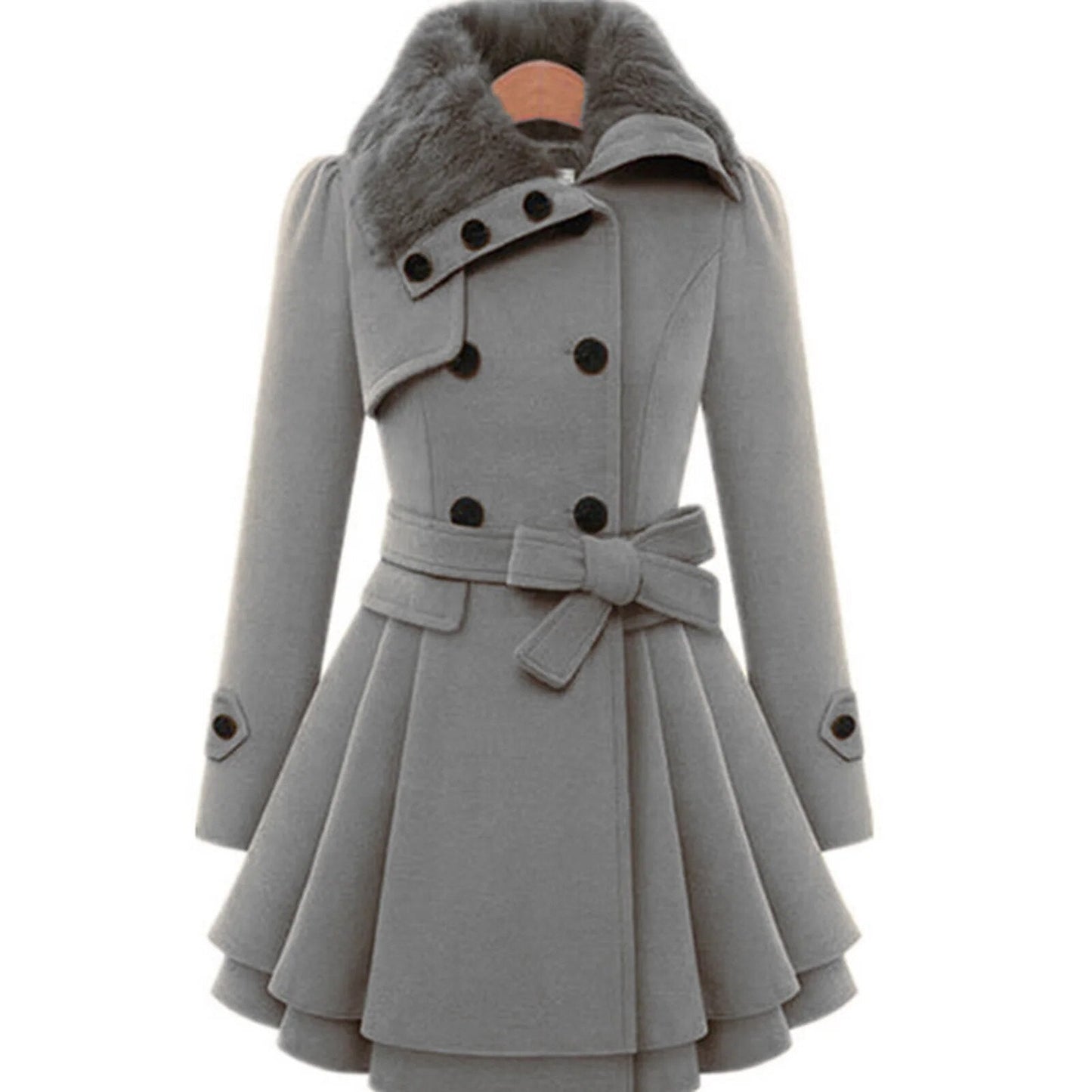 Women's Flared Wool Coat | Faux Fur Collar | Elegant and Warm