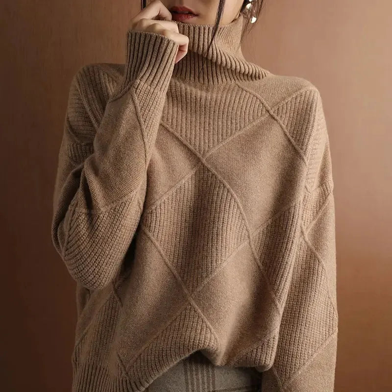 Geometric Turtleneck Sweater | Soft Knit | Cozy and Chic