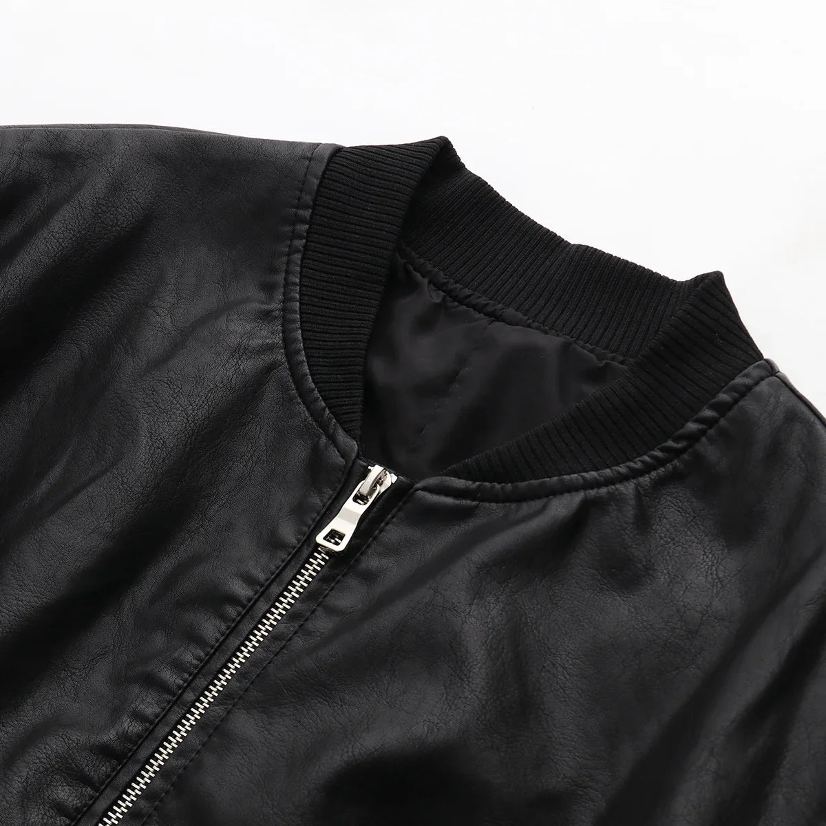 Cropped Bomber Jacket | Faux Leather | Sleek and Edgy