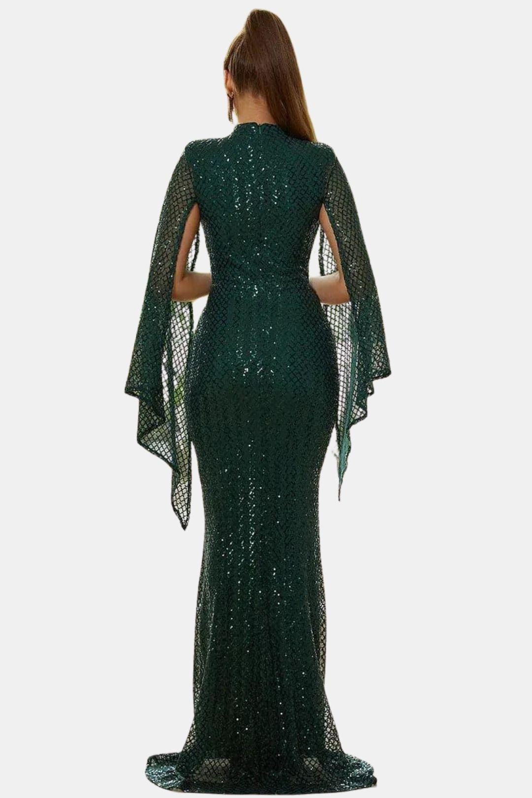 open lace back dress Jovani 57048 Size 6 Navy long bell sleeves evening gown embellished la