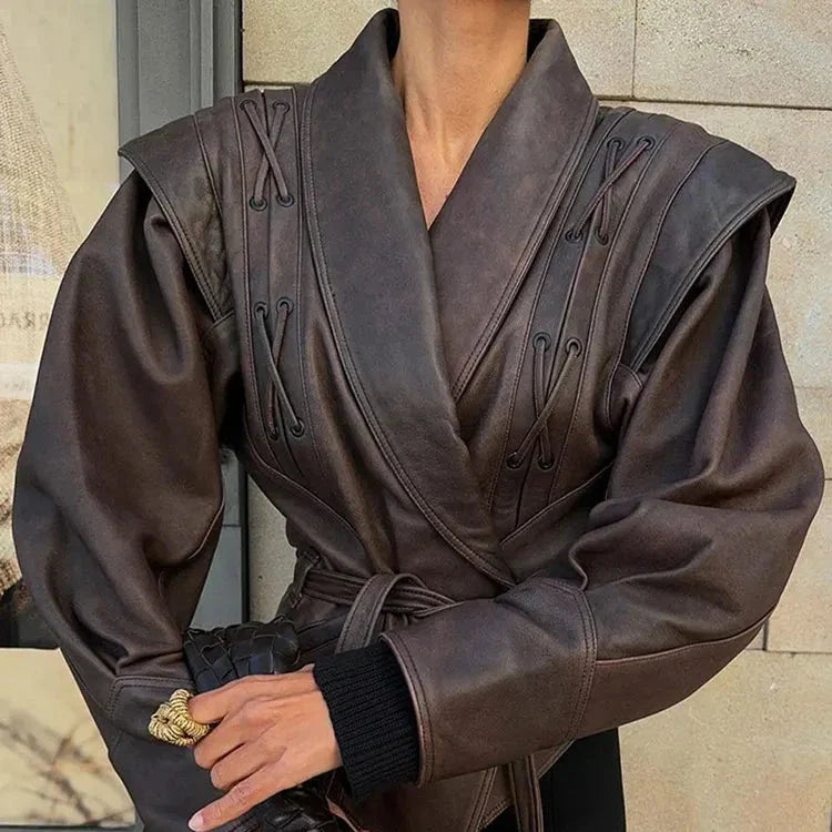 Faux Leather Wrap Jacket | Bold and Sculpted | Elegant Statement