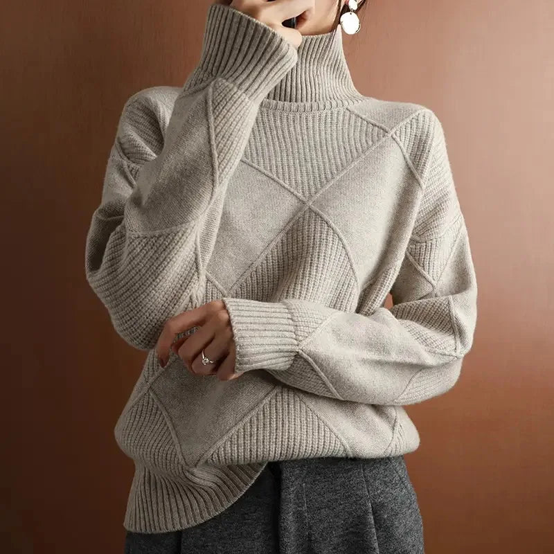 Geometric Turtleneck Sweater | Soft Knit | Cozy and Chic