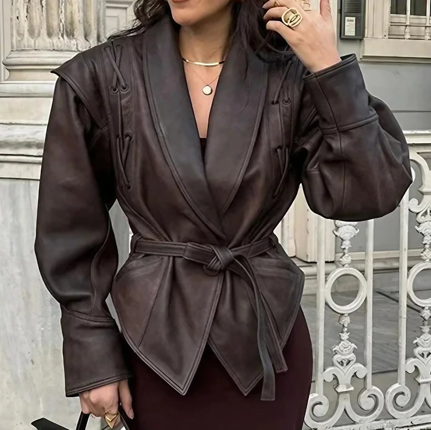 Faux Leather Wrap Jacket | Bold and Sculpted | Elegant Statement